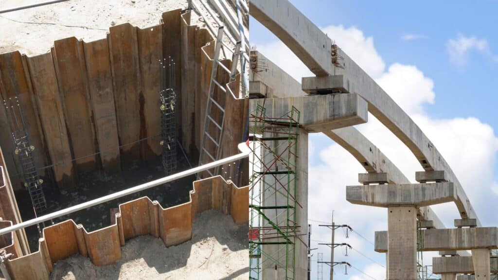 Civil Engineering a bridge and excavation using a land cofferdam